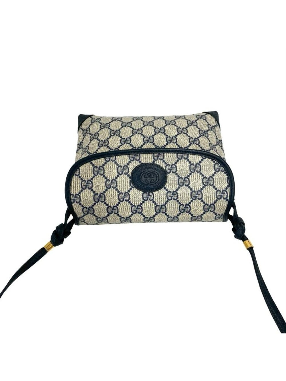 Gucci Vintage GG Logo Pattern Leather Mini Shoulder Bag Pochette Crossbody Navy - Picture 4 of 10